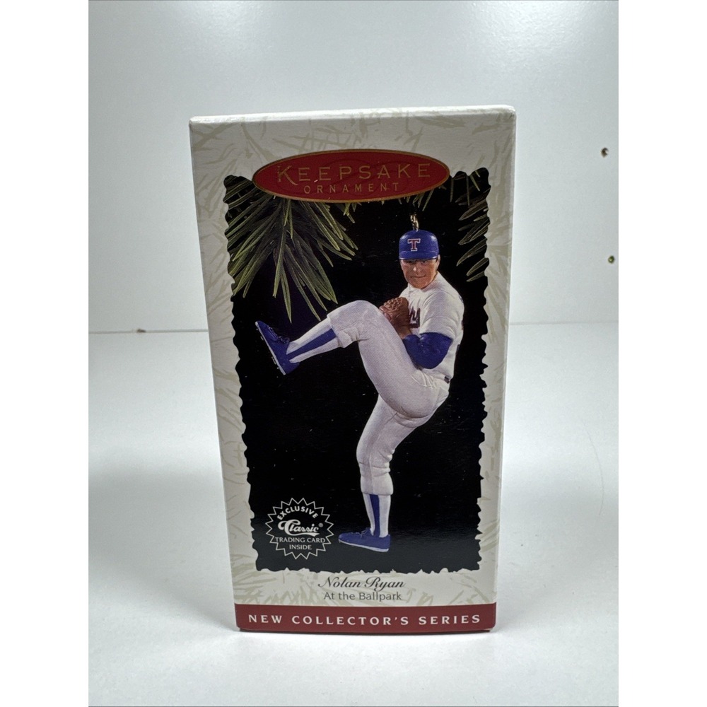 1996 HALLMARK KEEPSAKE NOLAN RYAN "AT THE BALLPARK" ORNAMENT + CARD NEW NIB